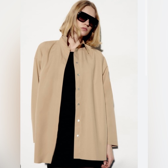 Women Zara Oversized Vented Poplin Shirt Size XS - Picture 2 of 3